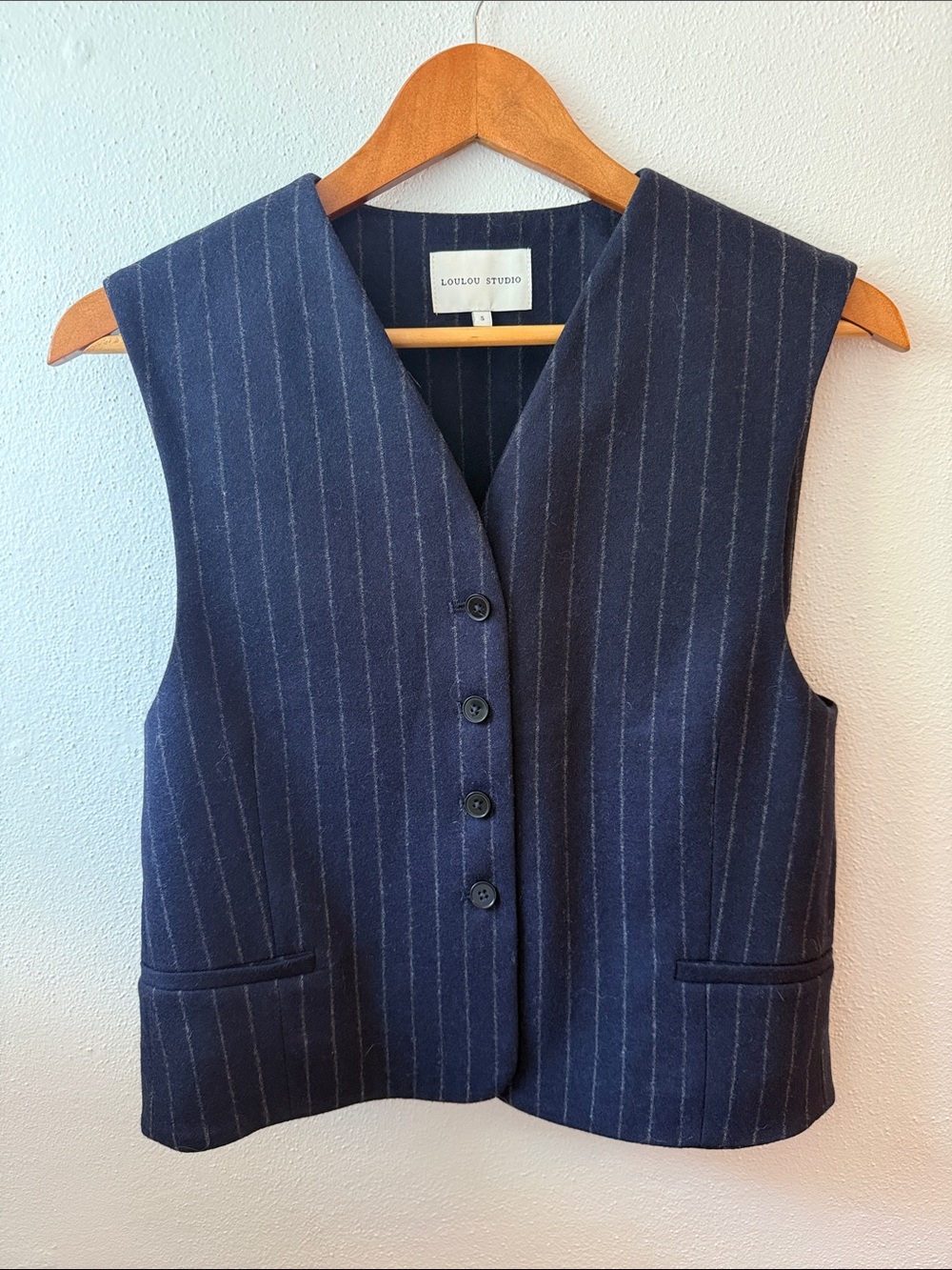 Loulou Studio Navy Pinstripe Tailored Vest S